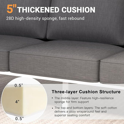 Outdoor Couch 3-Seat All-Weather Metal Outdoor Sofa, Oversized Patio Couch, Aluminum Patio Sofa with 5" Cushions (White/Dark Grey)