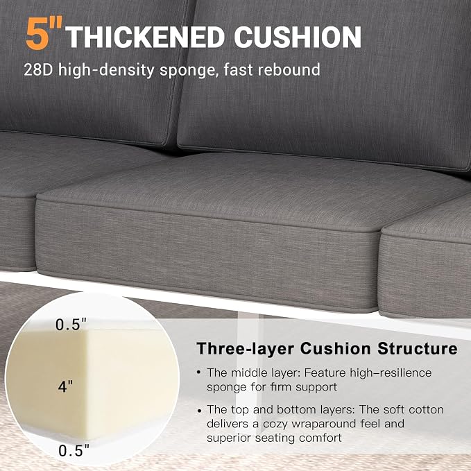 2 Pieces Aluminum Outdoor Armchair, Oversized Patio Couch, Modern Sofa All Weather Metal Furniture Set with 5" Cushions (White/Dark Grey