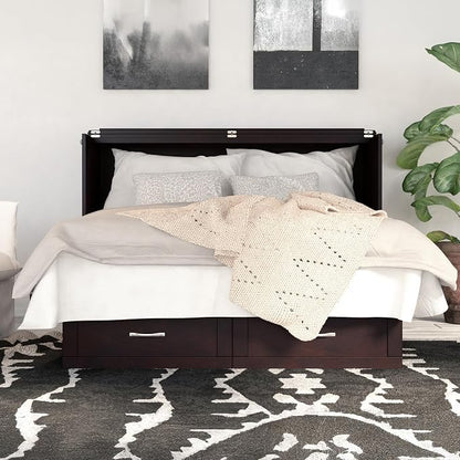 AFI, Monroe Queen Murphy Bed Chest with 6" Mattress, Storage Drawer & Built-in USB Charger, Espresso