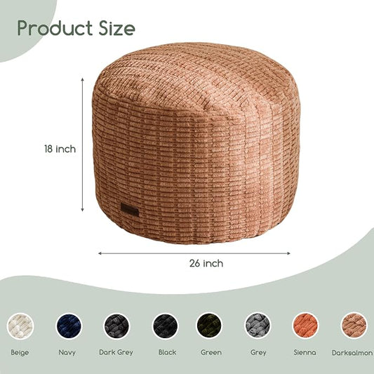 HIGOGOGO Pouf Ottoman Stuffed Round Modern Foam Filled Foot Rest Poufs for Living Room Chair Decorative 26 X 18 Inches Boho Relax Stool for Wedding Christmas Party, Brown