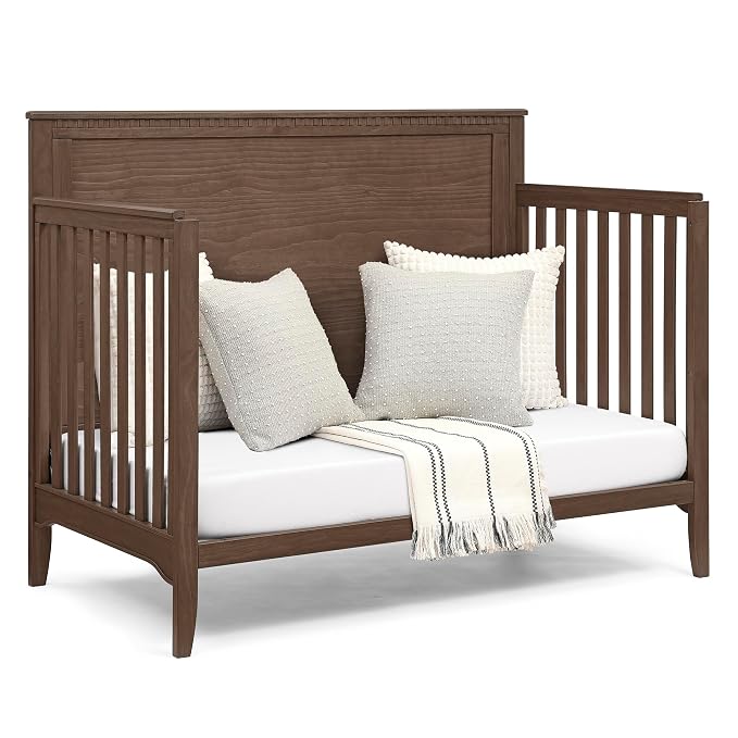 Delta Children Kendall 6-in1 Convertible Crib - Converts from Baby Crib to Toddler Bed, Daybed, Sofa Bed and Full-Size Bed with and Without Footboard, Fits Full-Size Crib Mattress, Teak Brown