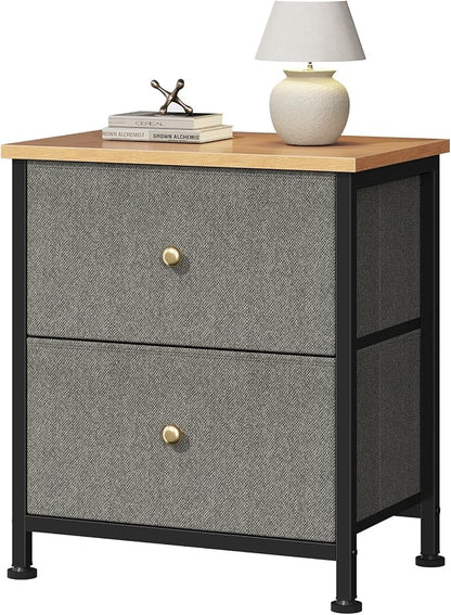 DUMOS Nightstand, Bedside Table for Bedroom, Small Dresser, 2 Fabric Drawer | Side/End Tables with Drawers, Storage Cabinet Furniture, 20 Inch Night Stand for Closet, Entryway, Ink Green