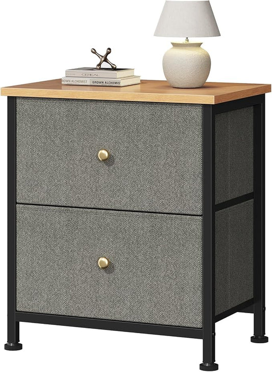 DUMOS Nightstand, Bedside Table for Bedroom, Small Dresser, 2 Fabric Drawer | Side/End Tables with Drawers, Storage Cabinet Furniture, 20 Inch Night Stand for Closet, Entryway, Ink Green