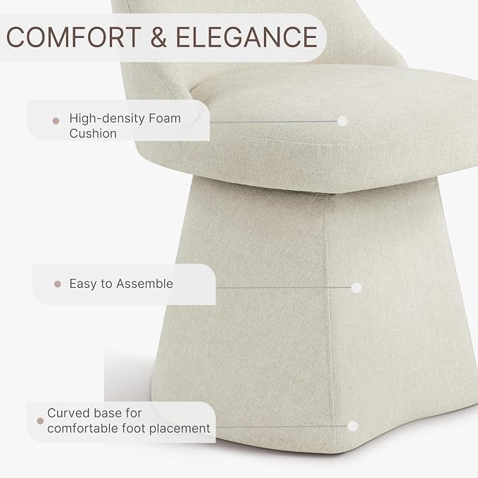 KISLOT Swivel Dining Chairs Set of 2, Upholstered Mid Century Modern Deskchair with High Back, Linen Fabric Kitchen Chairs for Dining Room, Bedroom, Dressing Room, Linen
