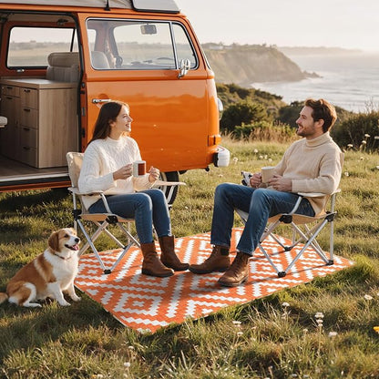 GENIMO Outdoor Rug for Patio Clearance, 3'x5' Indoor Area Rug, Waterproof Reversible Fall Doormat, Outside Camping Carpet for Porch, Living Room, Balcony, Deck, Bedroom, Picnic, White Orange