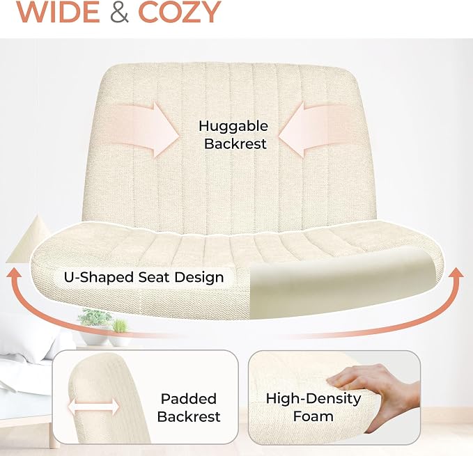 Orange Factory Criss Cross Chair No Wheel Wide Cross Legged Office Desk Vanity Chair Comfy Fabric Armless Adjustable Swivel for Home Computer Task (Beige No Wheel, Classic Fabric)