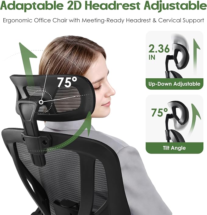 Office Chair Ergonomic Desk Chair - Mesh High Back Office Chair with Headrests Wheels Lumbar Support Home Desk Office Chairs Flip up Armrest Executive Rolling Computer Chair Black 2 Pack