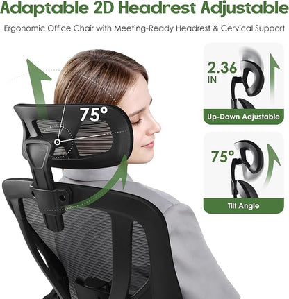 Office Chair Ergonomic Desk Chair - Mesh High Back Office Chair with Headrests Wheels Lumbar Support Home Desk Office Chairs Flip up Armrest Executive Rolling Computer Chair Black 2 Pack
