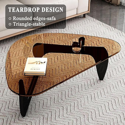 Glass Coffee Table, Mid Century Modern Coffee Table, Coffee Table for Living Room Center Table Suitable for Bedroom Living Room Reception Office Tables (Black/Brown, Large)