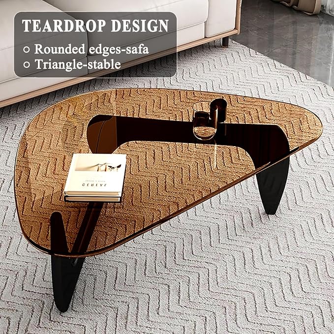 Mid Century Modern Glass Coffee Table, Coffee Table for Living Room, Noguchi Coffee Tables,Suitable for Bedroom Living Room Reception Office Tables (Black/Brown, ML)