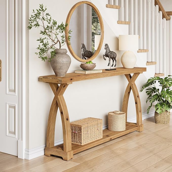 Wood Console Table for Entryway, 63" Entryway Table with Storage | Farmhouse Narrow Long Sofa Table with 2-Tier Shelves, Couch Table Behind Sofa for Entrance, Foyer, Living Room, Rustic Brown
