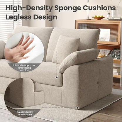 75.6" Modern Loveseat Sofa for Living Room, Cloud Boneless Couches with 4 Pillows, Mid Century Loveseat couches for Small Place, No Assembly Required, Camel