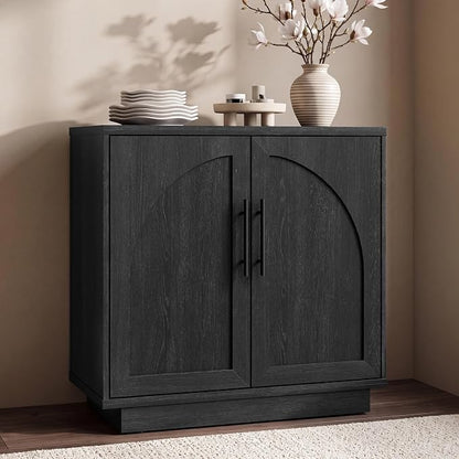 Fatmok Arched Sideboard Buffet Accent Cabinet, 31.5" Credenza with Adjustable Shelf, 3-Piece Modular Coffee Station Storage for Kitchen Living Room Bedroom, Black Grey