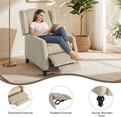 Wingback Recliner Chair with Massage and Heat, Tufted PU Leather Push Back Arm Chair for Living Room Vintage Recliner Chair with Remote Control, Padded Cushion, Backrest