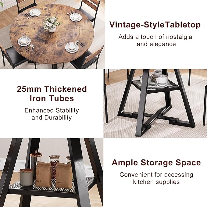 Jocoevol Round Dining Table for 4,Kitchen Dining Room Circle Dinner Pedestal Table,Space Saving Wood Kitchen & Dining Room Furniture (Vintage, 42In)