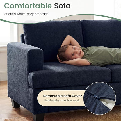 YOUDENOVA Sofa, 89" 3-Seater Deep Seat Sofa, Modern Comfy Couches for Living Room Apartment Lounge, Navy Chenille