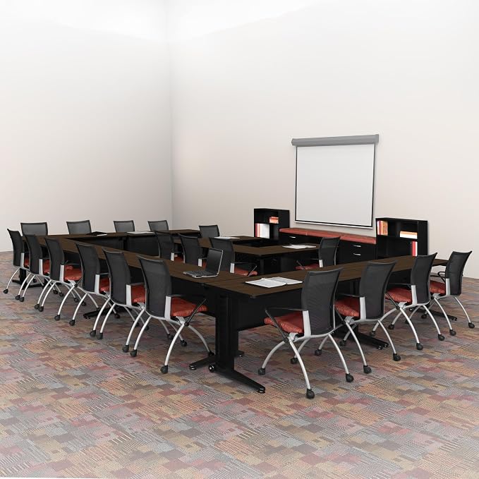 Regency Fusion 66 x 24 in. Training Table – Durable Edge Banding, Vented C-Leg Wire Management for Classroom, Office, and Training Room Workstations (Neo Walnut)