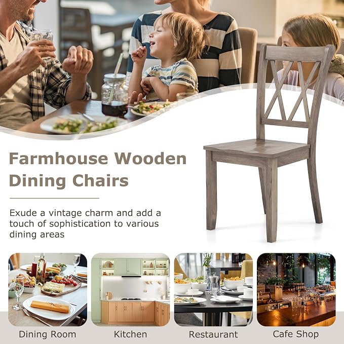 Giantex Set of 4 Dining Chairs, Rubber Wood Dining Room Side Chair w/Ergonomic Seat, Armless Chair for Home Kitchen, Dining Room, Brown