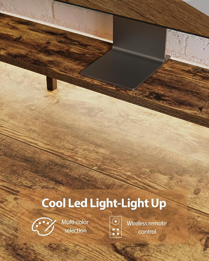 Agilestic 55 x 24 Inch Electric Standing Desk with Shelf, Height Adjustable Desk with Power Outlets & LED, Sit Stand Up Table with Monitor Stand, Computer Workstation, Rustic Brown