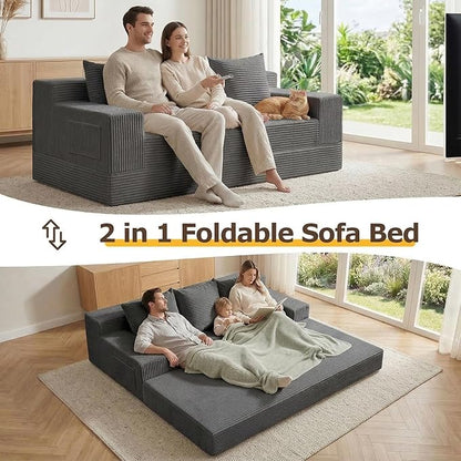 cidludto Convertible Sofa Bed, 78" Oversized Boneless Loveseat Couch 2 in 1 Foldable Futn Bed Couch in A Box, Folding Sofa Chair for Living Room, No Assembly Required, Grey