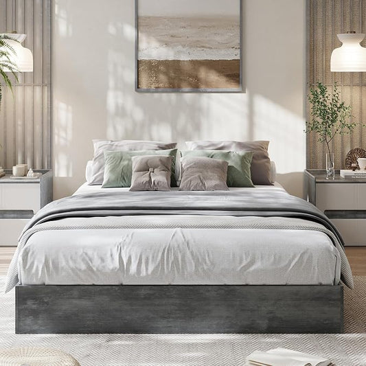 Garvee Wood Platform Bed Frame, California King Low Profile Bed Frame Without Headboard, Wood Slat Support, No Box Spring Needed, Easy Assembly