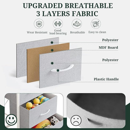 4 Drawers Dresser for Bedroom, Fabric Storage Tower Organizer with Wooden Top and Steel Frame, Tall Chest of Drawers for Closet, Entryway, Dorm, Light Gray