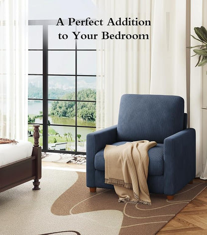 Kidirect 35.5in Oversized Accent Chair, Easy to Assemble Living Room Chairs, Corduroy Reading Chair for Bedroom, 22.5in Deeper Seats Accent Chairs for Living Room, Comfy Armchair Reading Nook, Navy