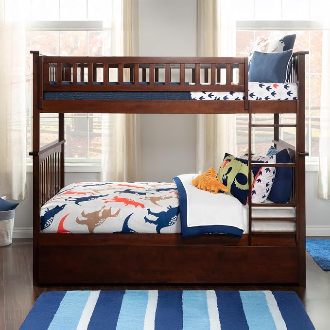AFI, Columbia Ladder Bunk Bed Full Over Full with Full Trundle, Walnut