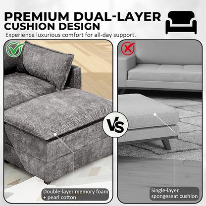 LEVELEVE 112.5" U-Shape Modular Sofa with 2 Ottomans, Deep Seat Cloud Convertible Sleeper, 2 Arm Pillows, Cozy Upholstered Furniture for Living Room Apartment, Dark Grey
