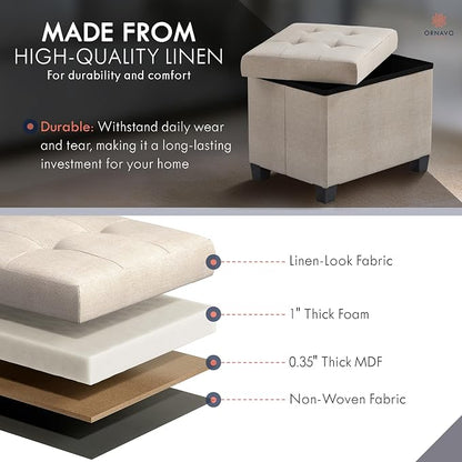 Ornavo Home Storage Ottoman Small Rectangle Ottoman with Legs, Foot Rest Stool Seat, Load up to 600 LB, for Living Room, Bedroom, Home Office, Dorm - 12 x 16 x 12, Beige