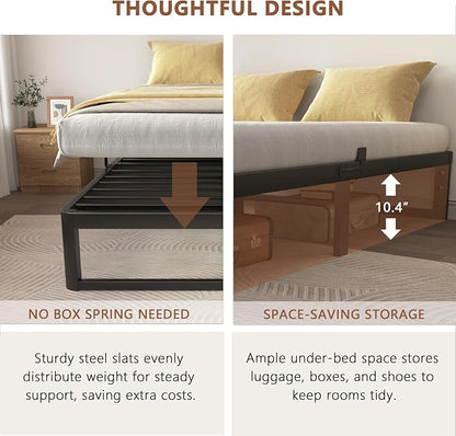 ZTH Twin Size Metal Platform Bed Frame 12 in, No Box Spring Needed, Black | Heavy duty support, Underbed storage, Noise-free design, Anti-slip clips, Rounded legs, Easy assembly, Headboard compatible