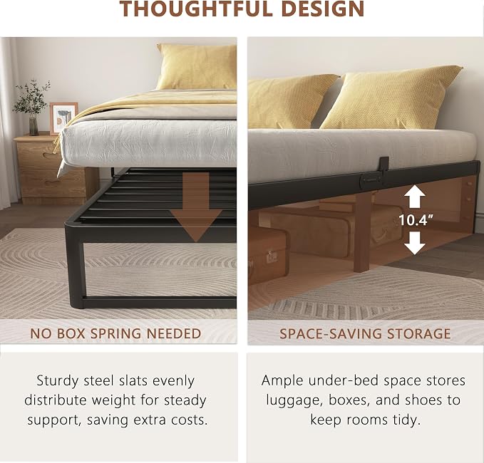 ZTH Full Size Metal Platform Bed Frame 12 in, No Box Spring Needed, Black | Heavy duty support, Underbed storage, Noise-free design, Anti-slip clips, Rounded legs, Easy assembly, Headboard compatible