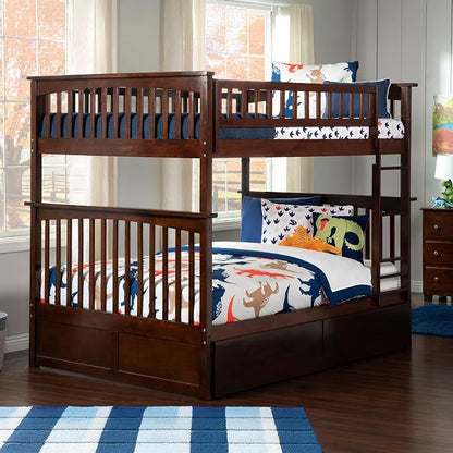 AFI, Columbia Full Over Full Ladder Bunk Bed with Storage Drawers, Walnut