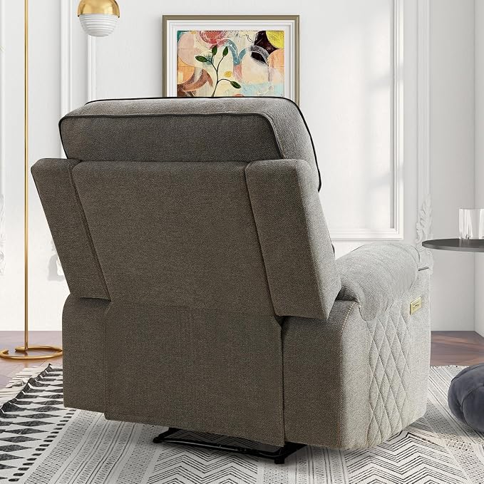 HAOMARKETS Electric Recliner Chair Set of 2, Soft Fabric Power Recliners with Metal Cup Holders, Single Overstuffed Heavy Duty Reclining Sofa Chairs for Living Room Bedroom, Light Grey