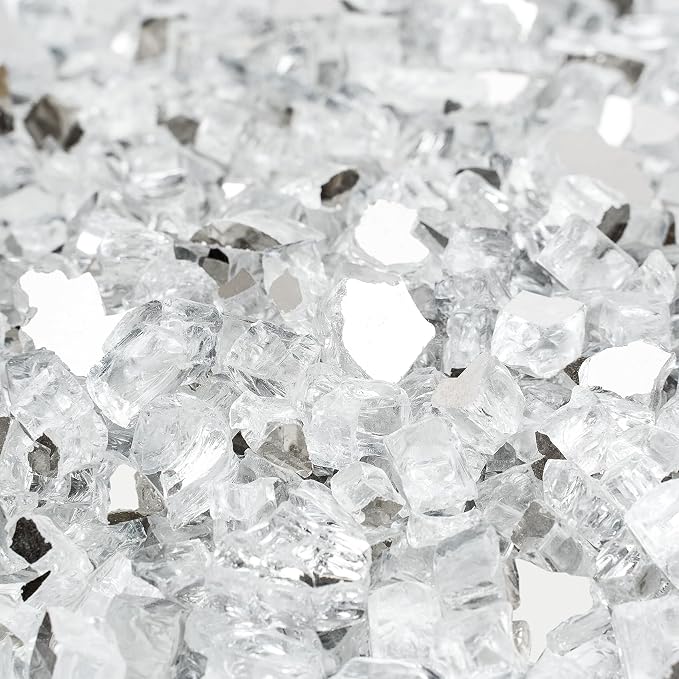 Mr. Fireglass 10 Pounds Fire Glass - 1/4 Inch High Luster Reflective Tempered Glass Rocks for Fireplace Fire Pit Table and Landscaping, Platinum