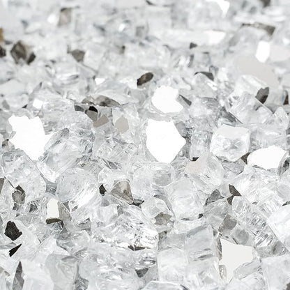 Mr. Fireglass 10 Pounds Fire Glass - 1/4 Inch High Luster Reflective Tempered Glass Rocks for Fireplace Fire Pit Table and Landscaping, Platinum