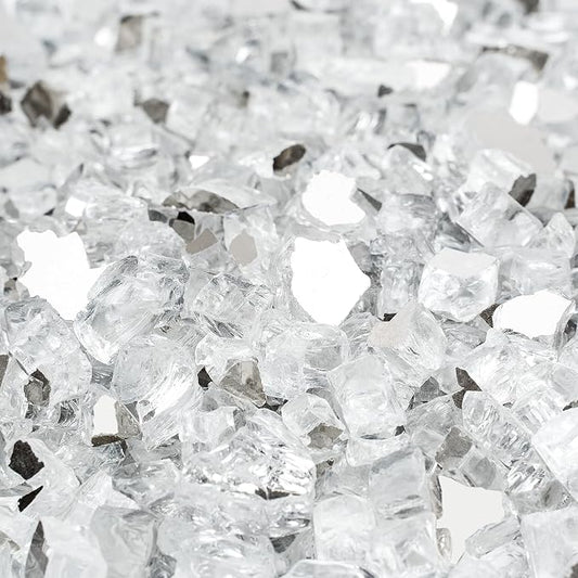 Mr. Fireglass 10 Pounds Fire Glass - 1/4 Inch High Luster Reflective Tempered Glass Rocks for Fireplace Fire Pit Table and Landscaping, Platinum
