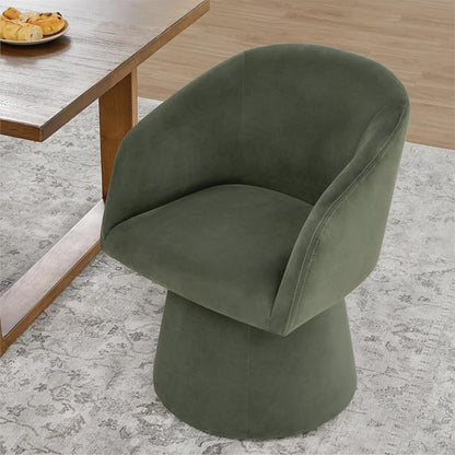 KISLOT Swivel Dining Chairs Set of 1, Upholstered Mid Century Modern Deskchair with Barrel Back, Linen Fabric Kitchen Chairs for Dining Room, Bedroom, Dressing Room, Green