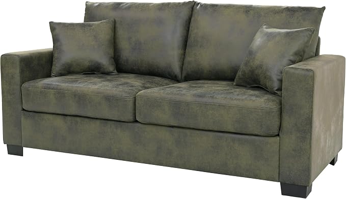 Ball & Cast 69" Loveseat Sofa, Modern Love Seat Couches for Living Room, Upholstered 2 Seater Small Couch with 2 Throw Pillows for Bedroom,Apartment,Office,Easy Assembly,Olive Green