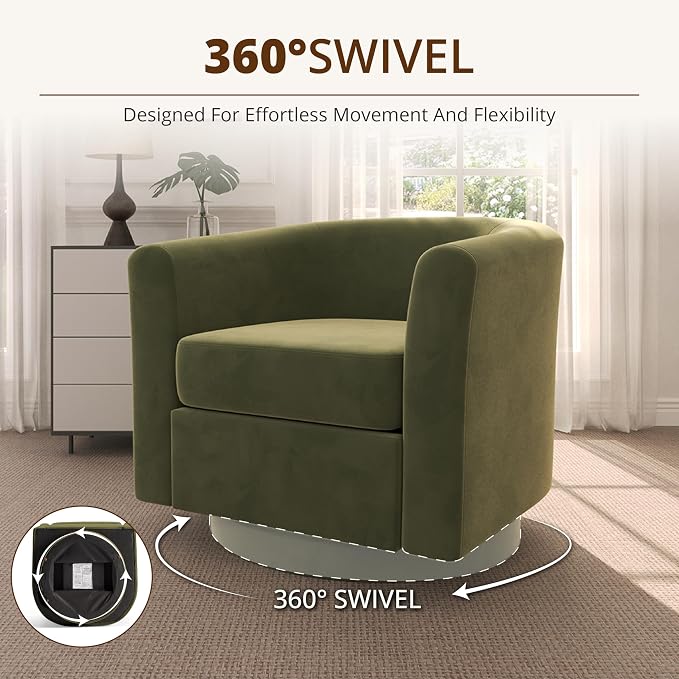 Swivel Accent Chair with Storage Ottoman, Modern Velvet Barrel Chair, Upholstered Armchair with Footrest for Living Room/Reading/Bedroom, 25.4'' D x 28.35'' W x 24.4'' H, Green
