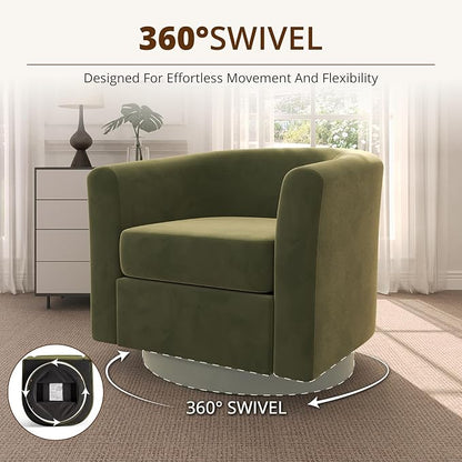 Swivel Accent Chair with Storage Ottoman, Modern Velvet Barrel Chair, Upholstered Armchair with Footrest for Living Room/Reading/Bedroom, 25.4'' D x 28.35'' W x 24.4'' H, Green
