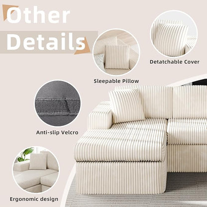 105" Boneless Couches for Living Room, L Shaped Modular Sectional Sofa Couch with Deep Seat, Cloud Foam Couch with Oversized Chaise, Plush Corduroy Sofa No Assembly Needed
