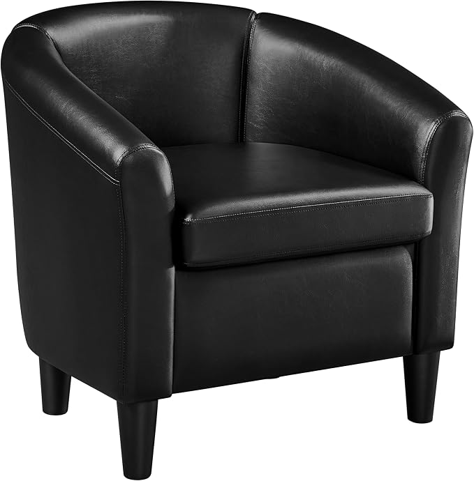 Topeakmart Faux Leather Club Chair, Modern Accent Chair and Cozy Barrel Armchair with Sturdy Legs for Living Room Bedroom Reception Room, Black