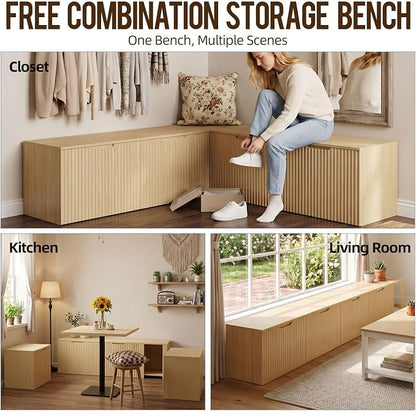 ZZW L Shaped Storage Bench, Modular Corner Dining Bench Seating, 63" Breakfast Nook Bench w/Hidden Storage, Safety Soft-Close Hinges, Dining Room, Kitchen, Living Room, Entryway Color Oak