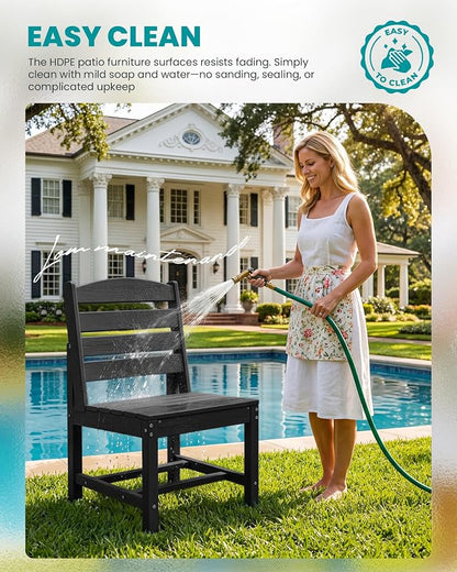 SERWALL Armless Outdoor Dining Chair Set of 2, All Weather Resistant,Black