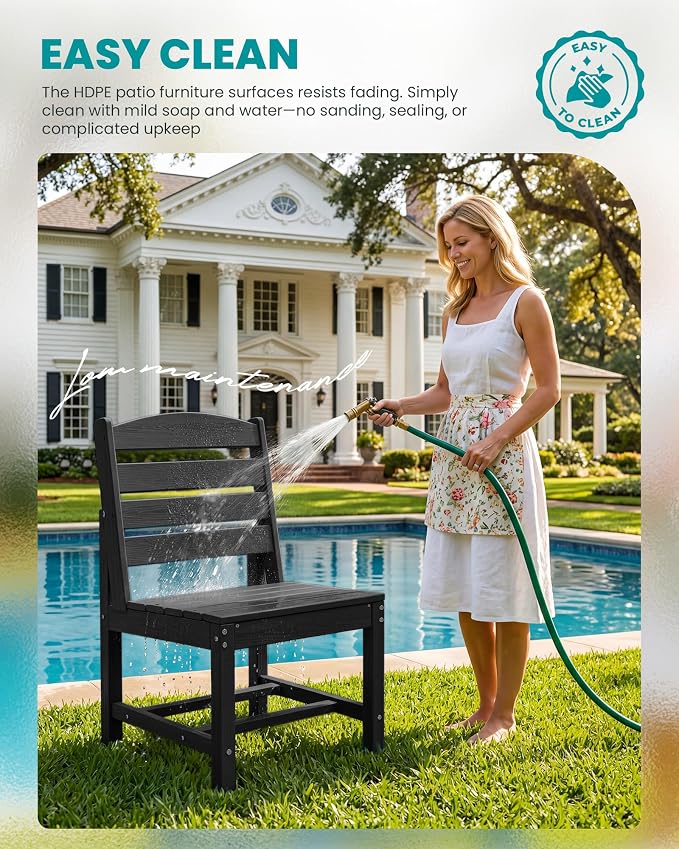 SERWALL Outdoor Dining Sets for 10, HDPE Dining Set with 2 Tables, 8 Armless Chairs and 2 Armed Dining Chairs, Black