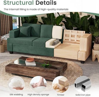 YOUDENOVA Sofa, 89" 3-Seater Deep Seat Sofa, Modern Comfy Couches for Living Room Apartment Lounge, Green Corduroy