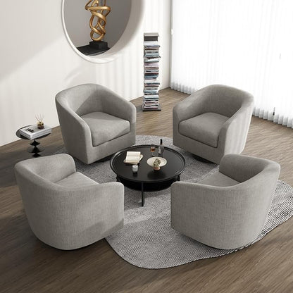 360° Swivel Barrel Accent Chair Armchair, Round Club Arm Chair in Fabric for Lving Room, Modern Upholstered Small Bedroom Single Sofa Seat - Khaki, Set of 4
