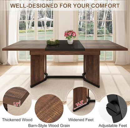 86 in Extendable Dining Table for 6 8 10 People,59"-86" Farmhouse Rectangle Extending Dining Table w/Removable Leaves Space Saving,Wooden Adjustable Tables for Kitchen Office Living Room (Brown&Black)