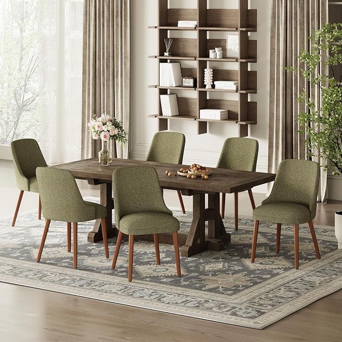 MALOL Dining Room Chair Set of 6, Upholstered Kitchen Chairs with Wood Legs, High-Back Padded Dining Chairs for Dining Room/Restaurant/Cafe, Green